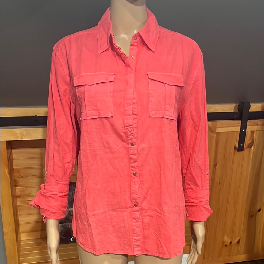 Buffalo David Bitton Pink Open-Back Shirt Linen Resortwear Swim